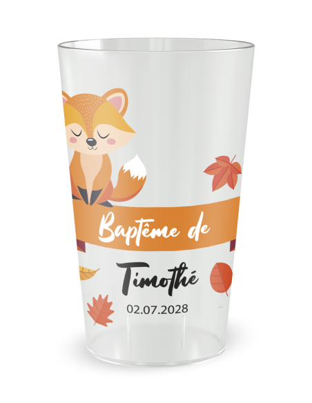 Gobelet transparent de face - Baptême Petit Renard - Ecocup