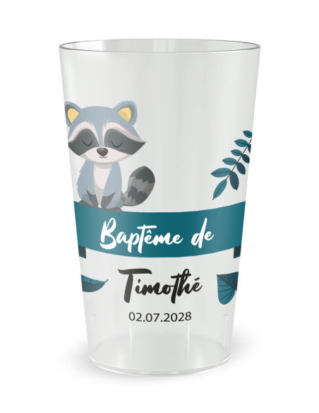 Gobelet transparent de face - Baptême Raton Laveur - Ecocup