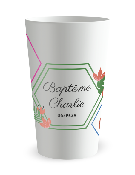Gobelet blanc - Prénom - baptême tropical - Ecocup