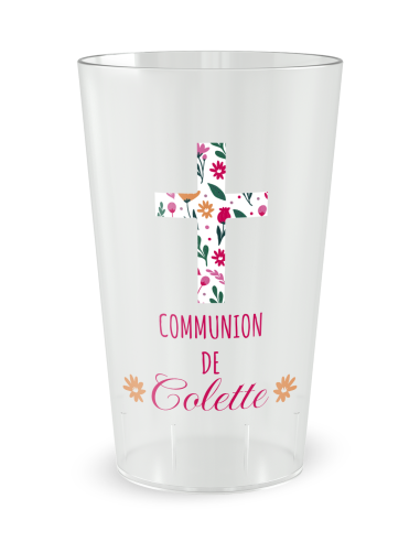 Transparante beker aan de voorkant - Communiebeker Bloemen - Ecocup