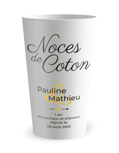 Gobelet blanc de face - Mariage 1 An - Noces de Coton - Ecocup