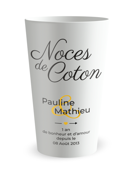 Gobelet blanc de face - Mariage 1 An - Noces de Coton - Ecocup