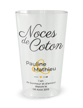 Gobelet transparent de face - Mariage 1 An - Noces de Coton - Ecocup