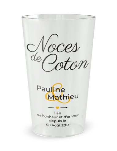 Gobelet transparent de face - Mariage 1 An - Noces de Coton - Ecocup