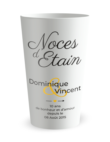 Gobelet blanc de face - Mariage 10 Ans - Noces d'Etain - Ecocup