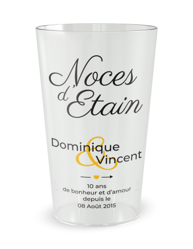 Gobelet transparent de face - Mariage 10 Ans - Noces d'Etain - Ecocup