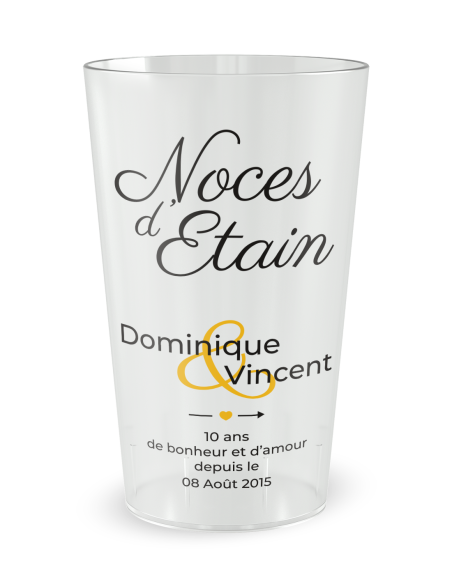 Gobelet transparent de face - Mariage 10 Ans - Noces d'Etain - Ecocup