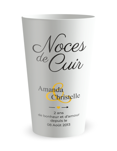 Gobelet blanc de face - Mariage 2 Ans - Noces de Cuir - Ecocup