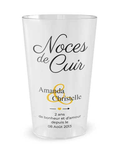 Gobelet transparent de face - Mariage 2 Ans - Noces de Cuir - Ecocup