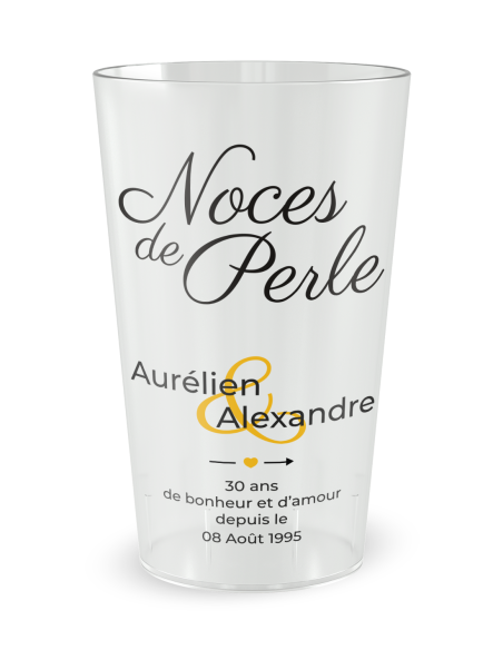 Gobelet transparent de face - Mariage 30 Ans - Noces de Perle - Ecocup
