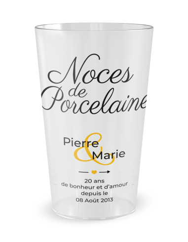 Gobelet transparent de face - Mariage 20 Ans - Noces de Porcelaine - Ecocup