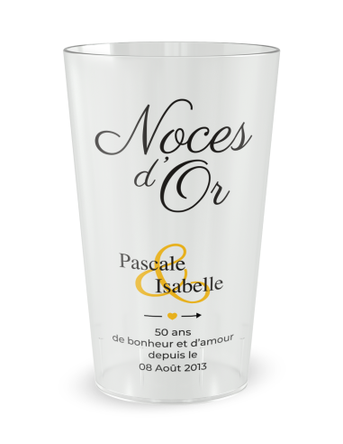 Gobelet transparent de face - Mariage 50 Ans - Noces d'Or - Ecocup