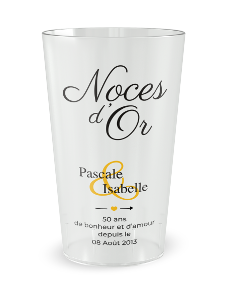 Gobelet transparent de face - Mariage 50 Ans - Noces d'Or - Ecocup