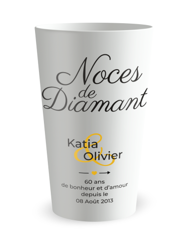 Gobelet blanc de face - Mariage 60 Ans - Noces de Diamant - Ecocup