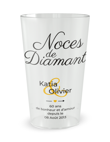 Gobelet transparent de face - Mariage 60 Ans - Noces de Diamant - Ecocup