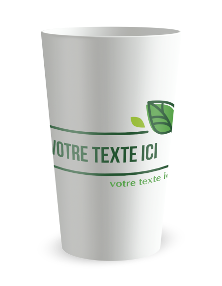 Gobelet blanc de face - cadre et feuilles - Ecocup