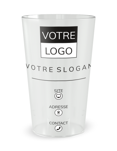 Transparante beker aan de voorkant - Bedrijfsbeker visitekaartje design - Ecocup