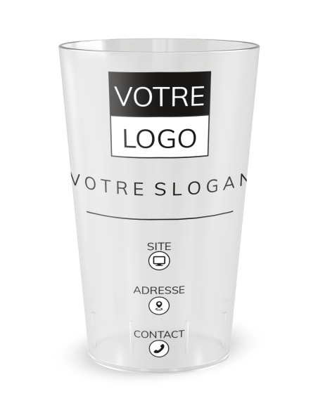 Transparante beker aan de voorkant - Bedrijfsbeker visitekaartje design - Ecocup