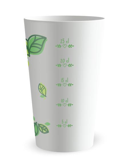 Witte beker met maatverdeling - botanisch blad - Ecocup
