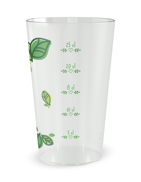 Transparante beker met maatverdeling - botanisch blad - Ecocup