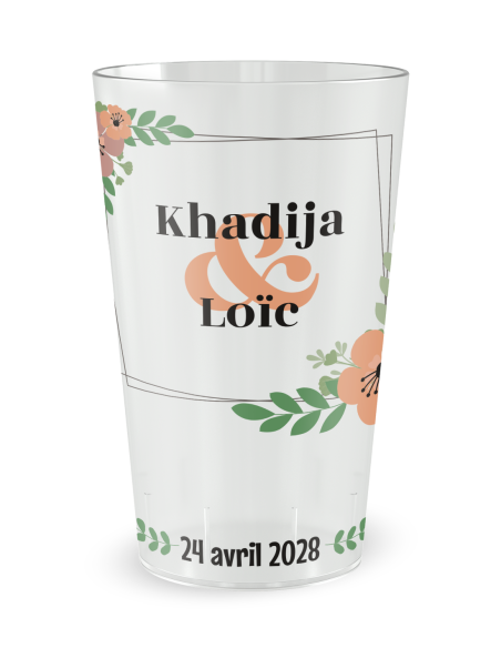 Gobelet transparent de face - mariage cadre floral - Ecocup