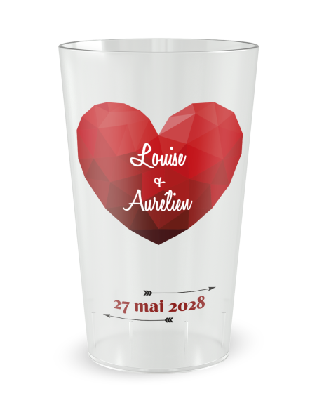 Gobelet transparent de face - mariage cœur amour - Ecocup