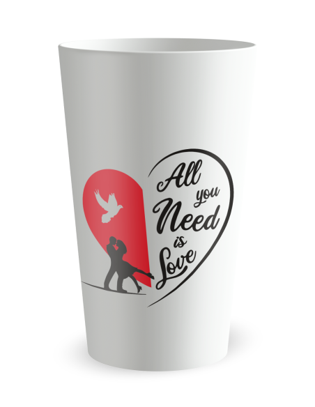 Gobelet blanc de face - mariage cœur rouge - Ecocup