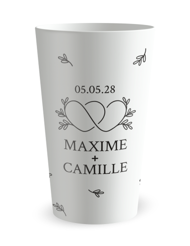 Gobelet blanc - Prénom - mariage cœurs croisés feuilles - Ecocup