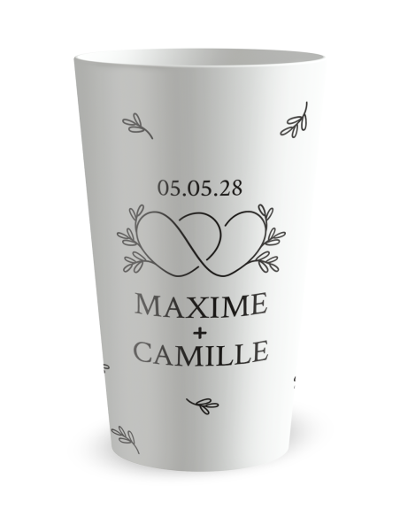 Witte beker - Voornaam - Bruiloftbeker Gekruiste Harten Blaadjes - Ecocup