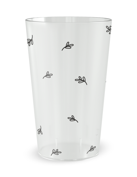 Gobelet transparent de face - mariage cœurs croisés feuilles - Ecocup