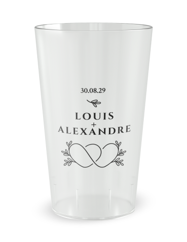 Gobelet transparent - Prénom - mariage cœurs entremêlés - Ecocup