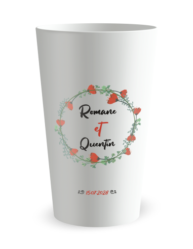 Gobelet blanc de face - mariage coquelicot - Ecocup