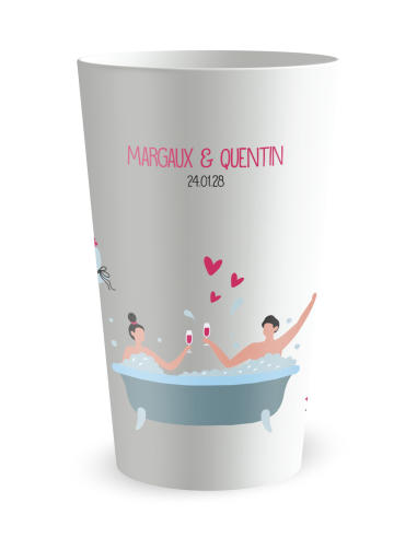 Gobelet blanc de face - Mariage Couple Baignoire - Ecocup