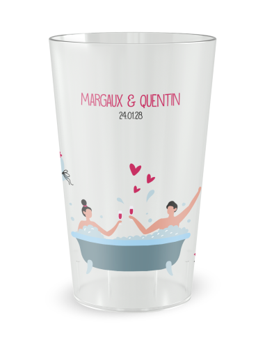 Gobelet transparent de face - Mariage Couple Baignoire - Ecocup