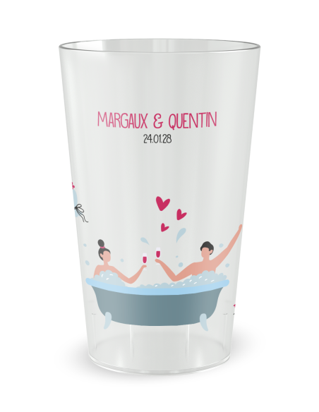 Gobelet transparent de face - Mariage Couple Baignoire - Ecocup
