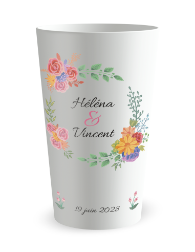 Witte beker - Voornaam - bruiloftsbeker zomerbloemenkrans - Ecocup