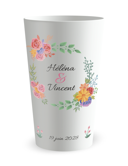 Gobelet blanc - Prénom - mariage couronne fleurs d'été - Ecocup
