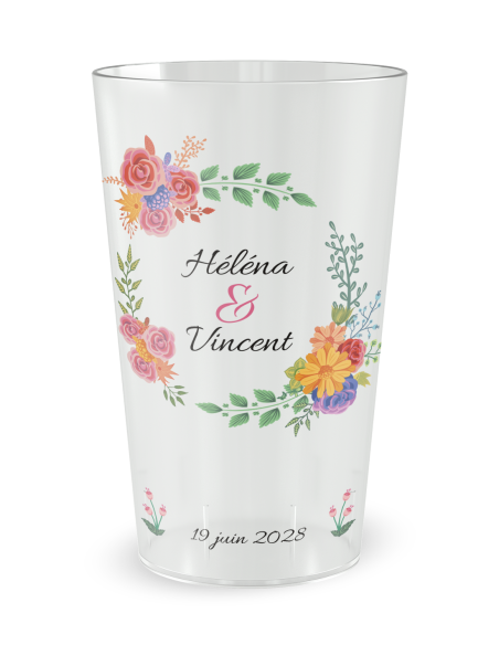 Transparante beker - Voornaam - bruiloftsbeker zomerbloemenkrans - Ecocup