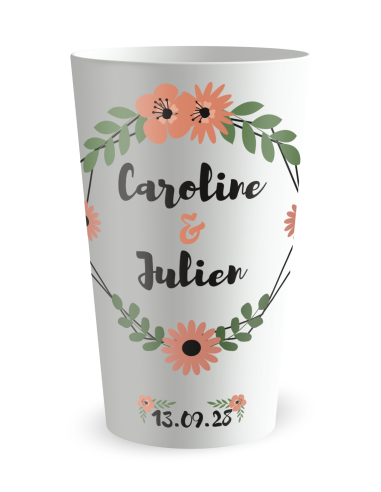 Gobelet blanc de face - mariage couronne romantique - Ecocup