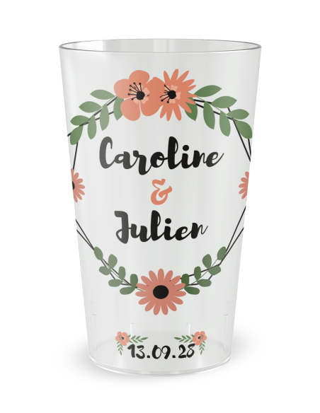 Gobelet blanc - Prénom - mariage couronne romantique - Ecocup