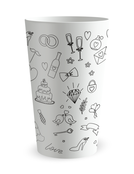 Gobelet blanc de face - mariage dessins à la main - Ecocup
