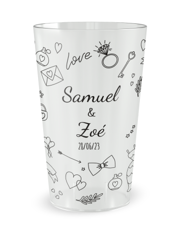 Gobelet transparent de face - mariage dessins à la main - Ecocup 2