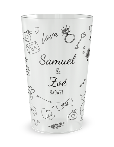 Gobelet transparent - Prénom - mariage dessins à la main - Ecocup