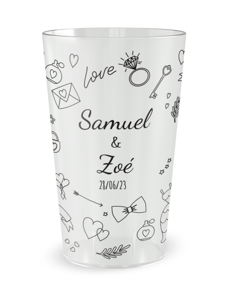 Gobelet transparent - Prénom - mariage dessins à la main - Ecocup