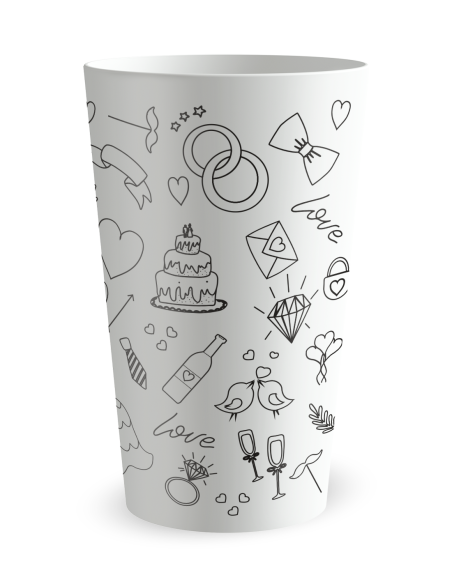 Witte beker met maatverdeling - handgetekende bruiloftsbeker - Ecocup