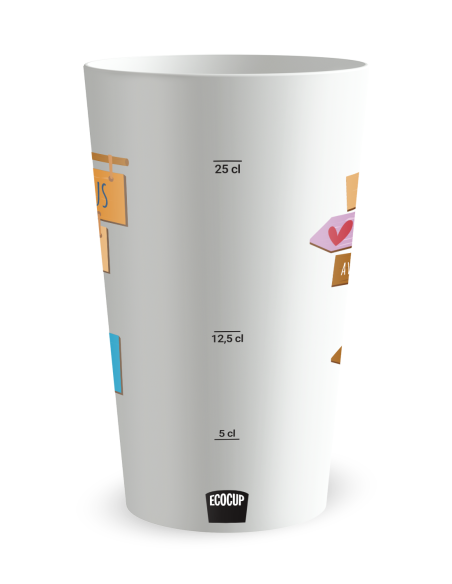 Witte trouwbeker met maatverdeling - richting bruiloft - Ecocup