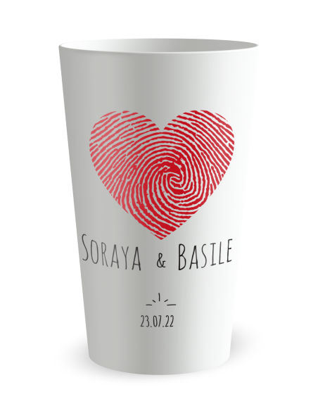 Witte beker aan de voorkant - trouwbeker hartprint - Ecocup