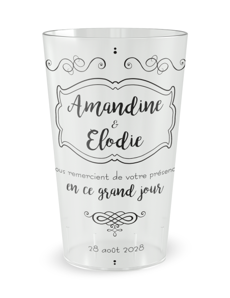 Gobelet blanc - Prénom - mariage étiquette vintage - Ecocup