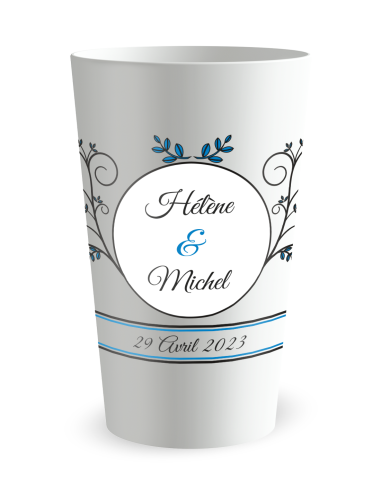 Gobelet blanc de face - mariage médaillon vintage - Ecocup