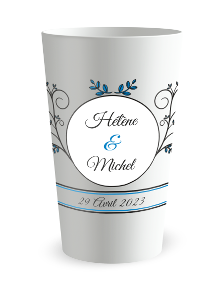 Gobelet blanc de face - mariage médaillon vintage - Ecocup